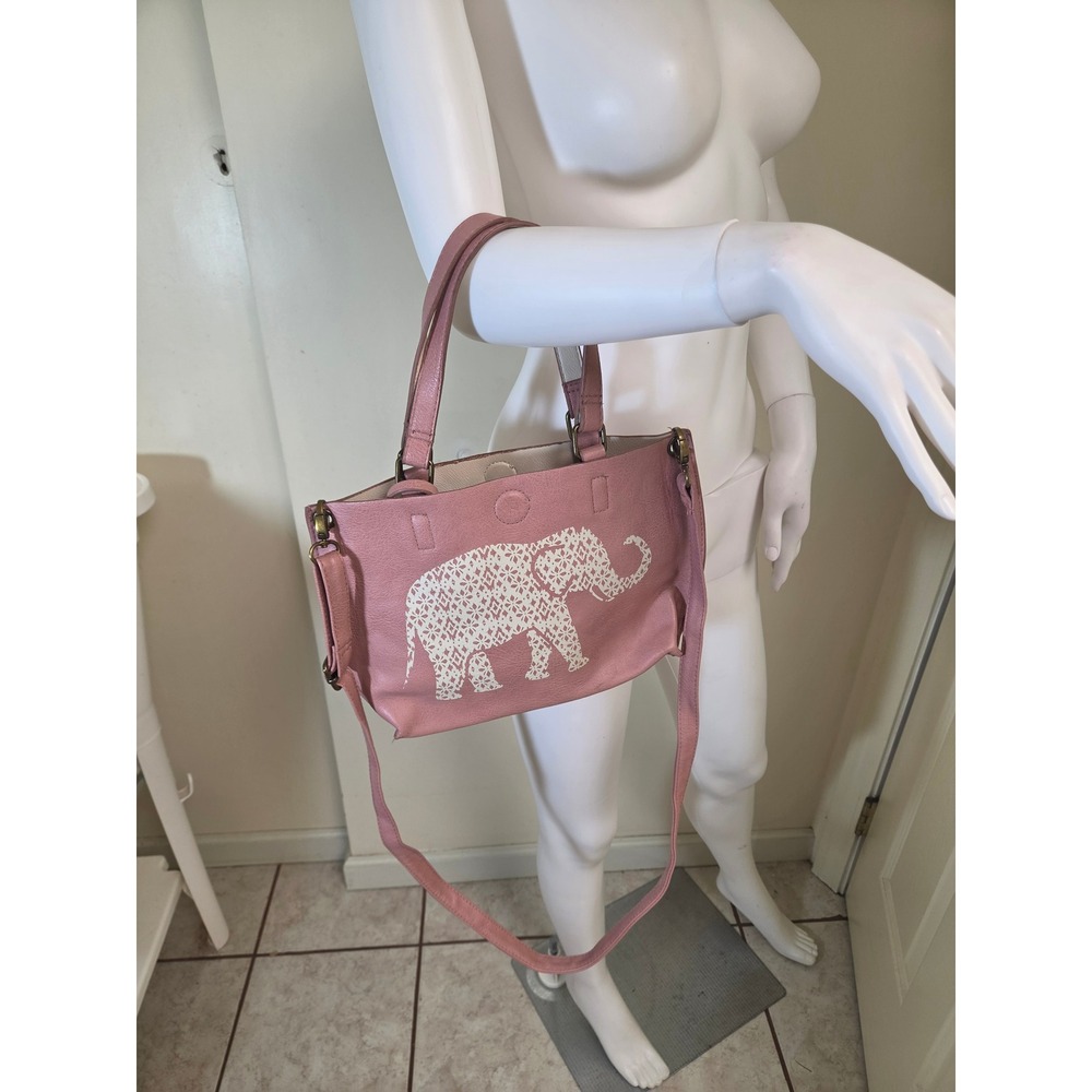bass Pink Elephant Print Faux Leather Tote‎ Bag Crossbody Handbag with Pouch